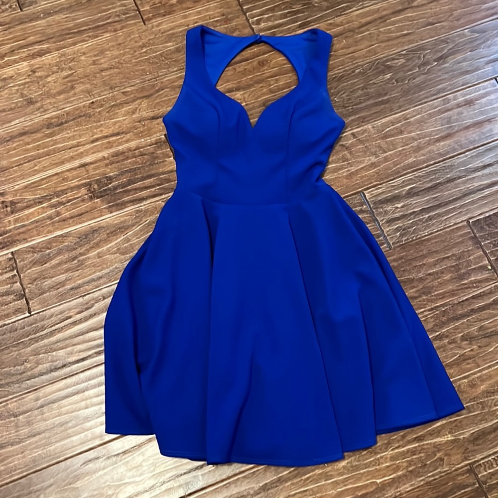 royal blue open back dress